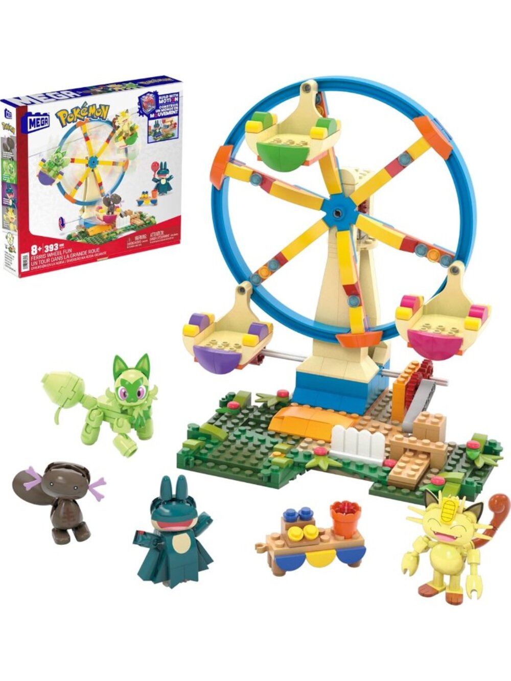 393-Piece Building Toy Set with Ferris Wheel & 4 Poseable Characters for Kids
